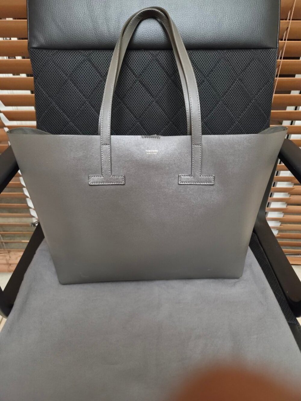 Tom Ford Large Grained Leather T Tote Bag Grey